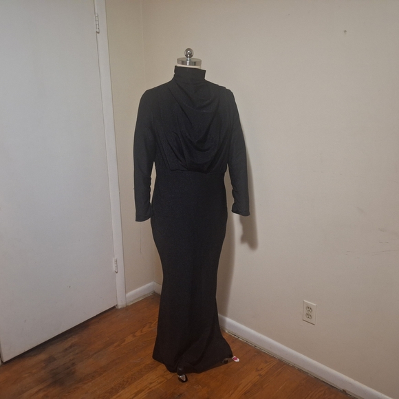 Dresses & Skirts - Plus Size Draped Front Mock Neck Glitter Formal Gown Black
